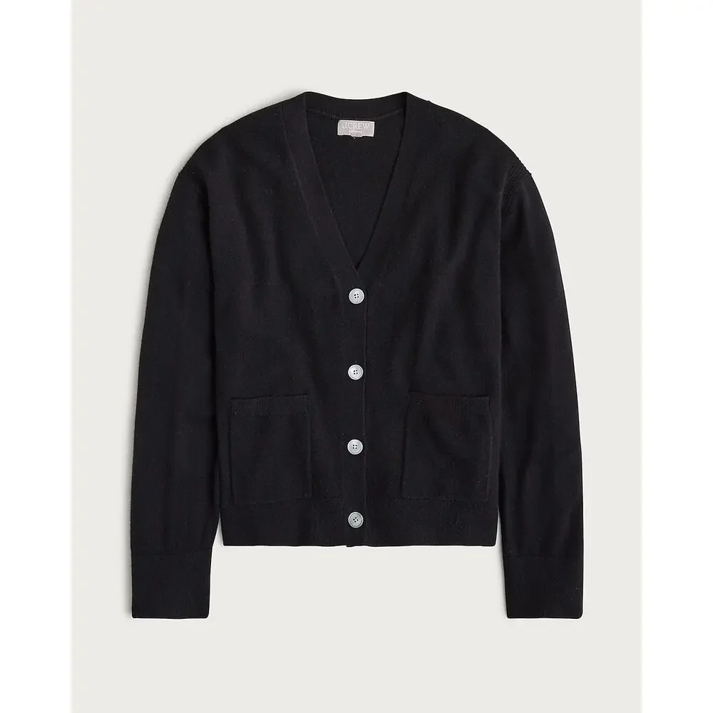 J. Crew Cashmere Patch Pocket Cardigan Black CB881 XS